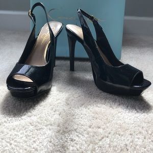 Jessica Simpson Black Leather Peep-toe Heels